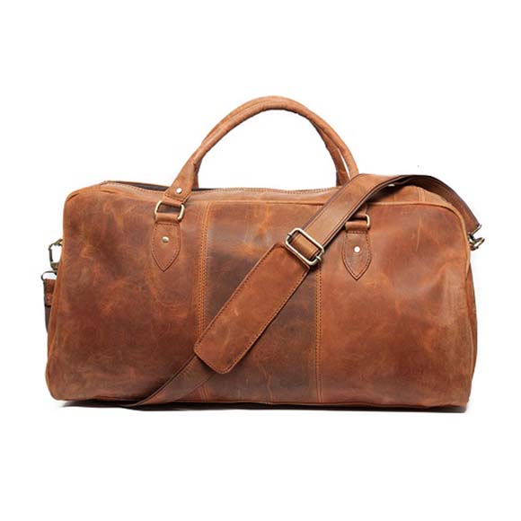 Brown genuine leather duffel bag