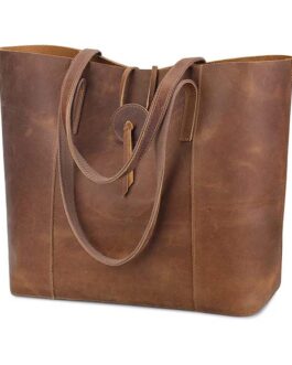 BROWN VINTAGE LEATHER HANDBAG FOR WOMEN