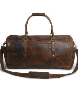 Brown leather duffle bag