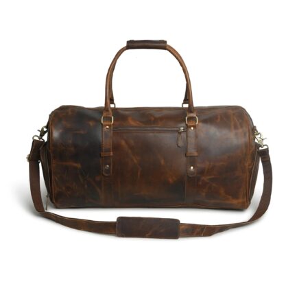 Brown leather duffle bag