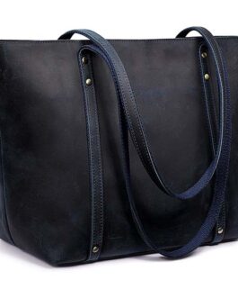 DARK BLUE GENUINE LEATHER TOTE BAG