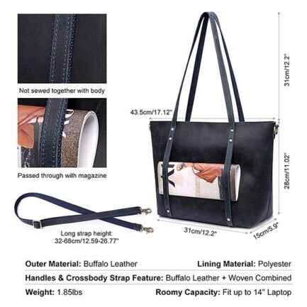 dark blue side tote leather bags