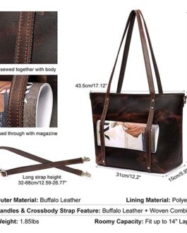 DARK BROWN GENUINE LEATHER TOTE BAG