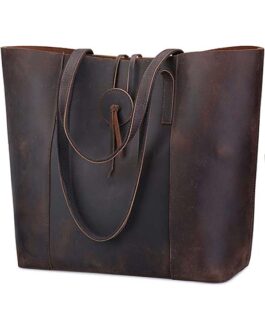 DARK BROWN VINTAGE LEATHER HANDBAG FOR WOMEN