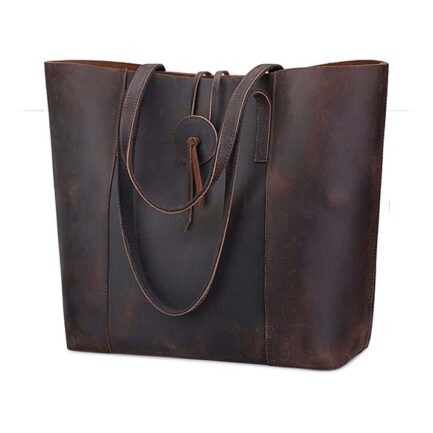 DARK BROWN VINTAGE LEATHER HANDBAG FOR WOMEN