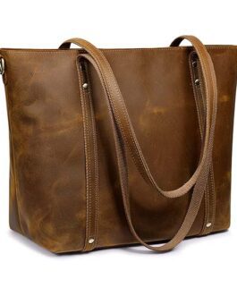 LIGHT BROWN GENUINE LEATHER TOTE BAG