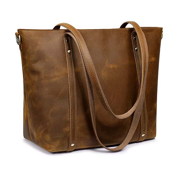 LIGHT BROWN GENUINE LEATHER TOTE BAG