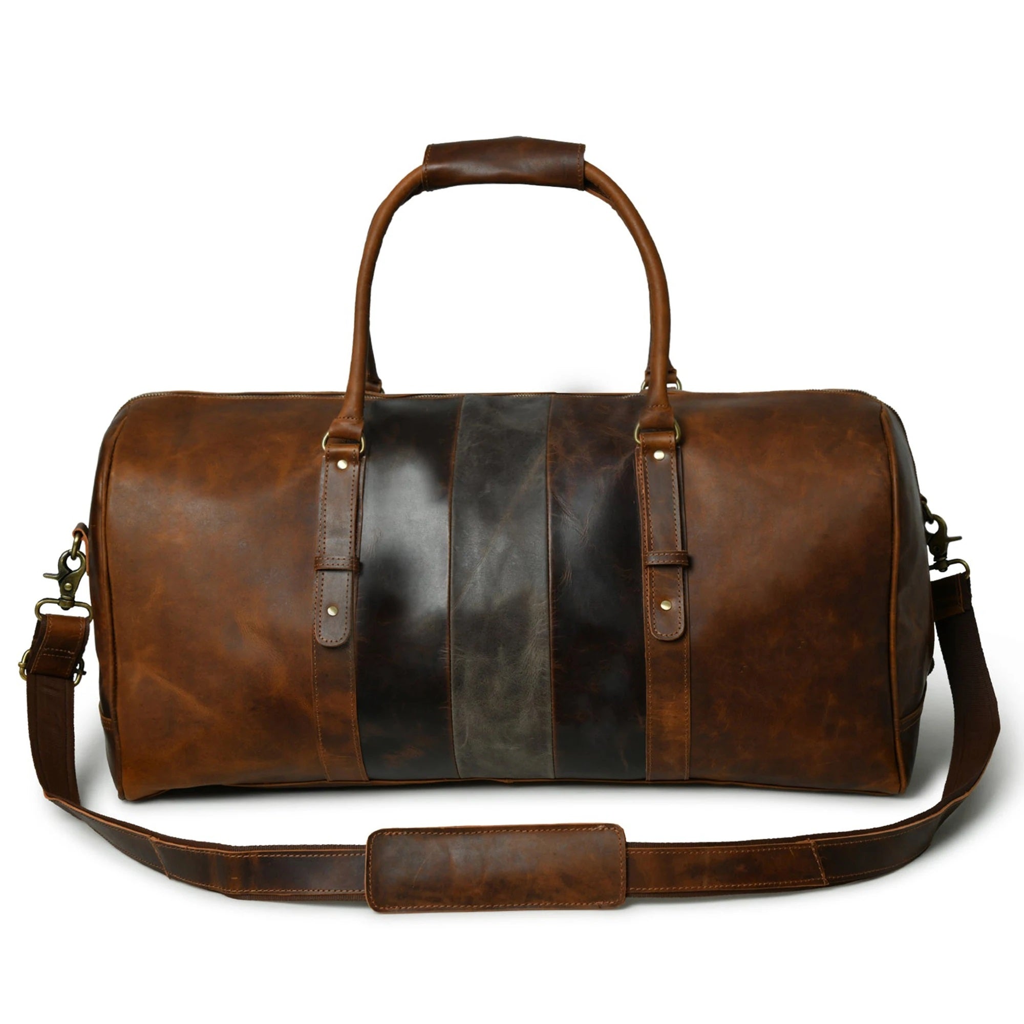 retro look leather duffle bag