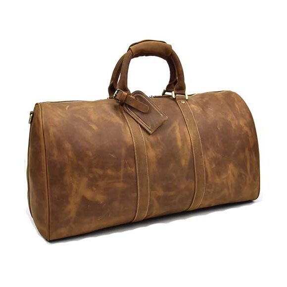 handmade genuine brown duffel bag