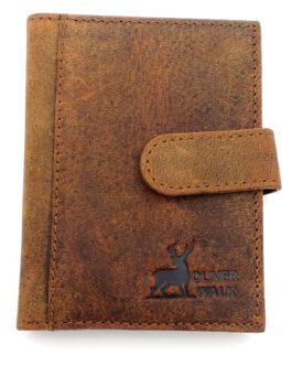 BUTTON BROWN COLOR LEATHER CARD & COIN HOLDER