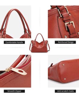 RED GENUINE LEATHER HAND TOTE BAG in 2024