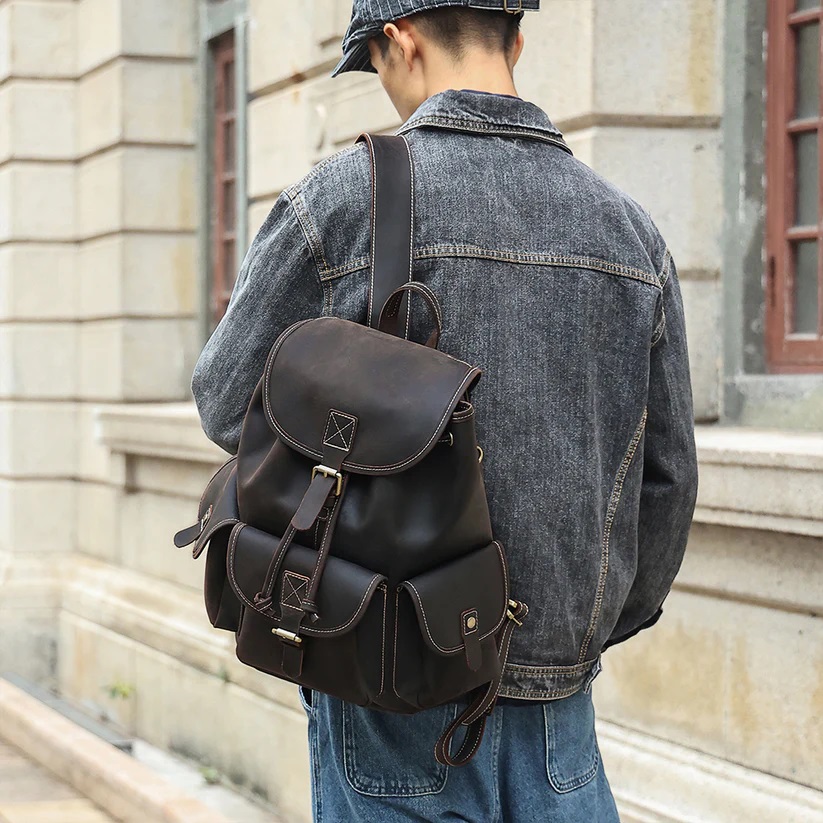 Classic leather backpack best sale